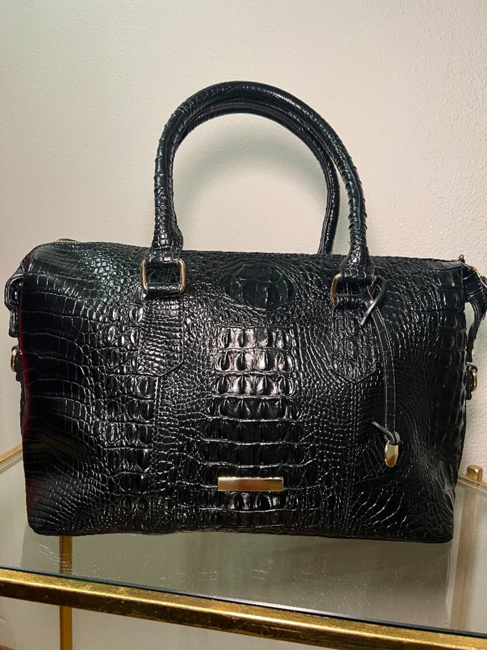 SHINEY NEW BLACK CROC TEXTURED CARRY-ALL TOTE